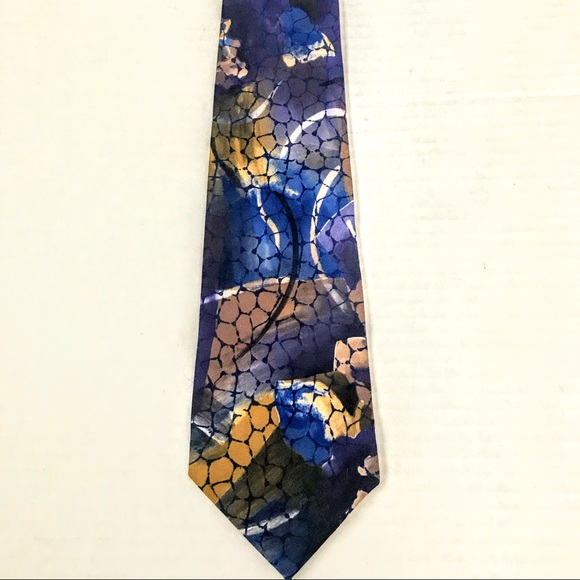 Oleg Cassini Tie Blues Purple Brown Abstract Swirl Polyester - Picture 8 of 16
